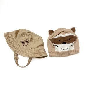 Children’s Place Baby Raccoon Hat Set Beanie Bucket Hat 0-3 Months
